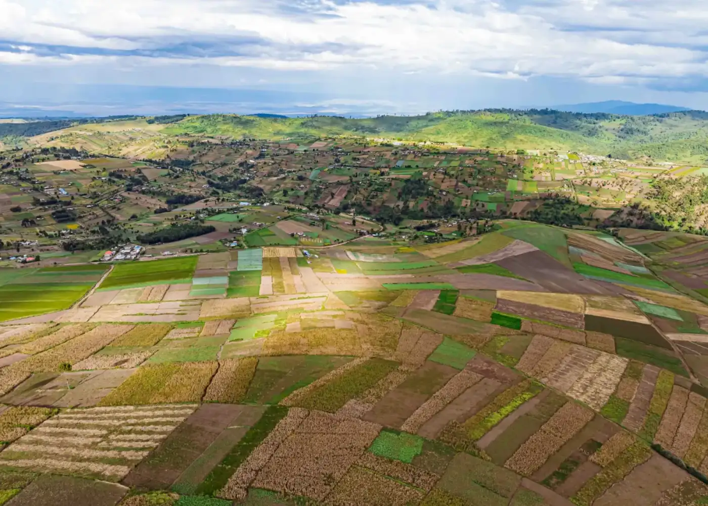 Patchwork farmland across the Zimbabwean highlands
